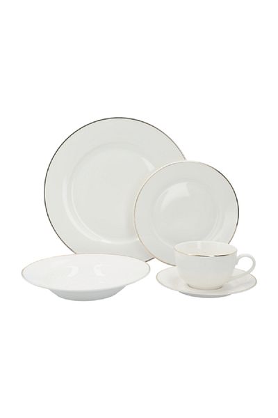 Bien Servi 20-Piece Gold Rim Dinner Set White and Gold