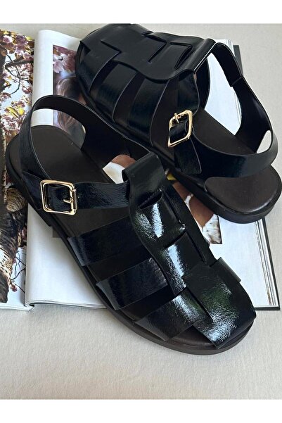 Zuum Sandale Altura Lattice pentru damă - Piele lacuită neagră