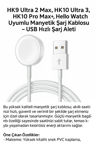 Qifit Watch Şarj Aleti Hk9/Hk9 Pro Plus/Hk9 Ultra 2/Hello Watch/Hk10 Ultra3/H...