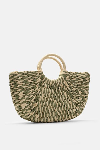 mathilda store Women's Green Patterned Straw Handbag
