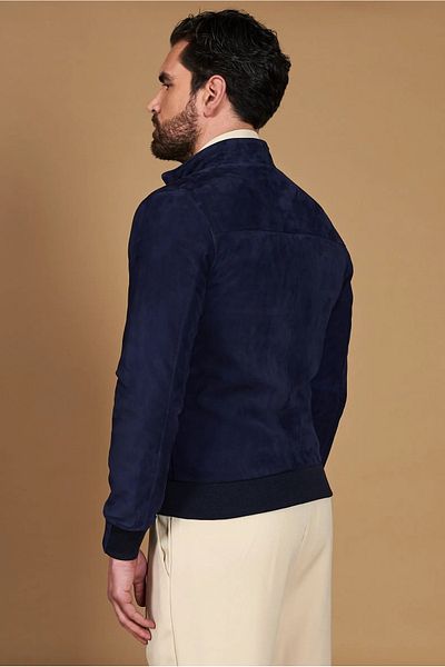 By Marki Marki Men's Genuine Suede Leather Jacket – Zippered, Lined, 4 Pockets, 67 cm - 504422