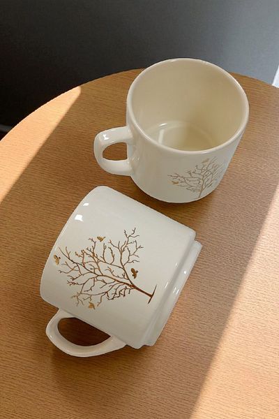 Salizera Gold Gilded Life Tree Motif Tea Coffee Double Coffee Cup for 2 People 200 ml Mug Cup