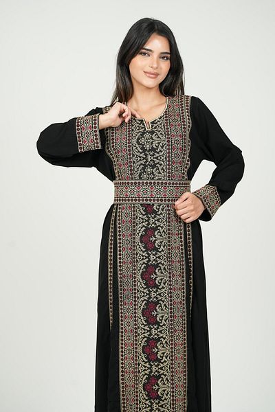 al bent al sharqieh Ladies Printed Jalabiya - Full-Sleeve crepe Dress with belt and All Over Prints