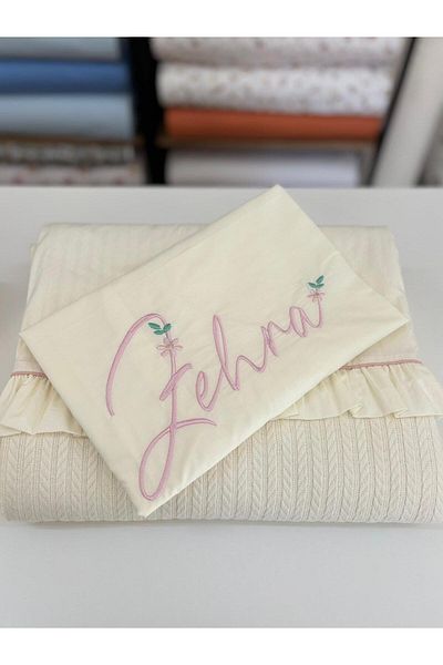 GAYE EV TEKSTİLİ Single Pique and Embroidered Pillow Case 100% Cotton Oeko-Tex Certified