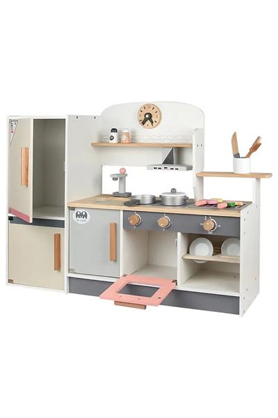 LITTLE ANGEL Kids Wooden Kitchen Toy Set – Pretend Play Cooking Station With Accessories