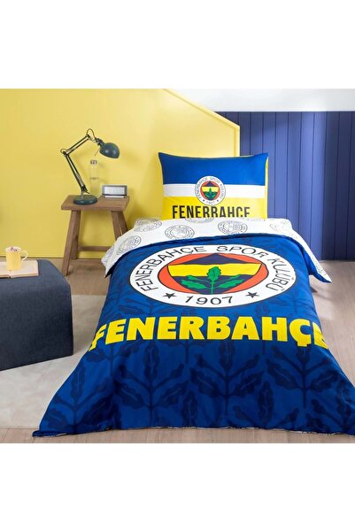 Taç Taç Taraftar Lisanslı Ranforce Çarşafı Lastikli Tek Kişilik Nevresim Takımı-Fenerbahçe Palamut