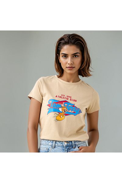SP Characters Tom & Jerry Print Cropped T-shirt with Crew Neck