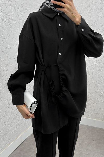 Salih Çelebi Skirt Hem Gathered Suit 2212 - Black