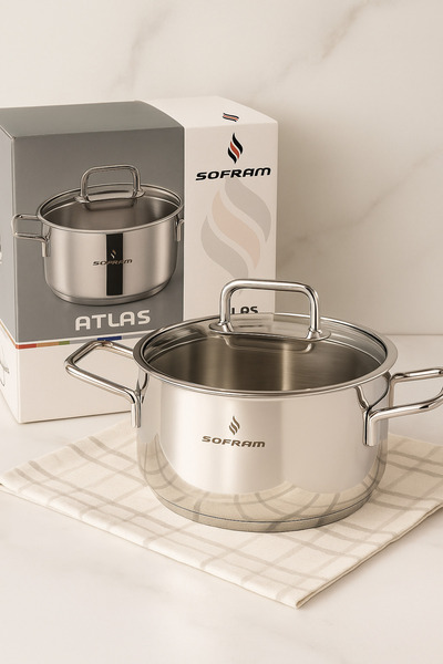 Sofram Yeşiltan Sofram Atlas Serisi 20 cm Derin Tencere – 3 Litre, 18/10 Paslanmaz Çelik, Cam Kapaklı