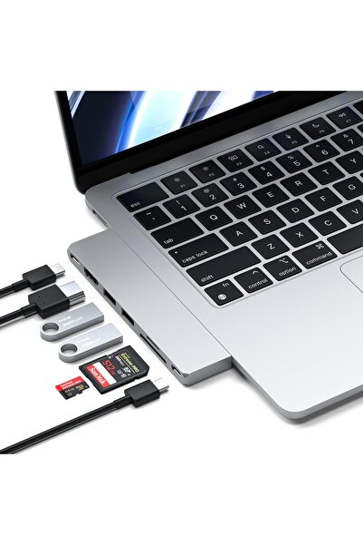 Satechi محول محور USB-C متعدد المنافذ Pro Slim، دونجل 7 في 1 لأجهزة MacBook Pro/Air M4 / M3 / M2 / M1 wi