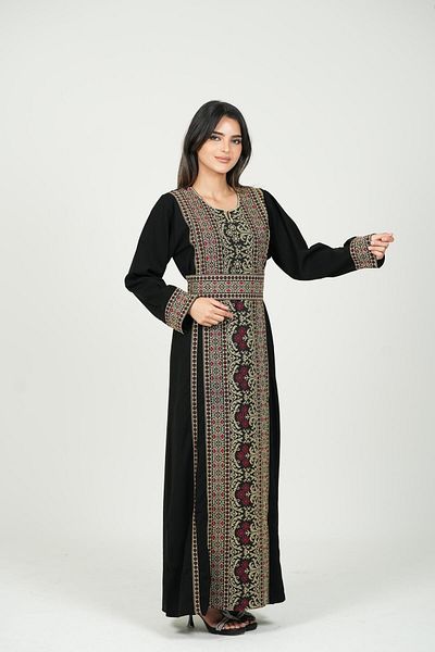 al bent al sharqieh Ladies Printed Jalabiya - Full-Sleeve crepe Dress with belt and All Over Prints