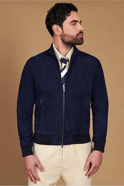 By Marki Marki Men's Genuine Suede Leather Jacket – Zippered, Lined, 4 Pockets, 67 cm - 504422