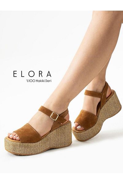 Zuum Sandale pentru femei Elora 100% piele naturală și piele de căprioară cu toc pană - piele de căprioară maro