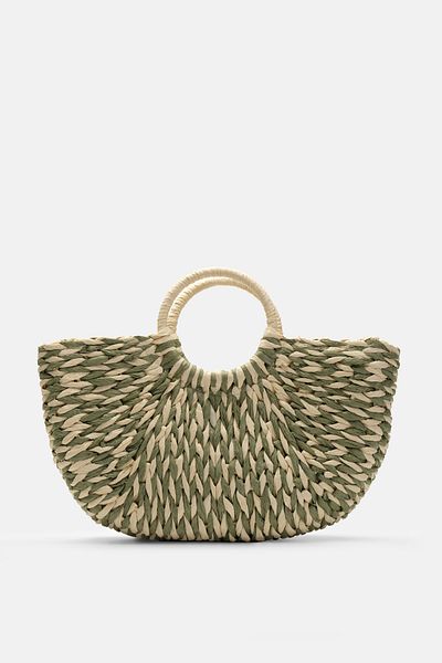 mathilda store Women's Green Patterned Straw Handbag
