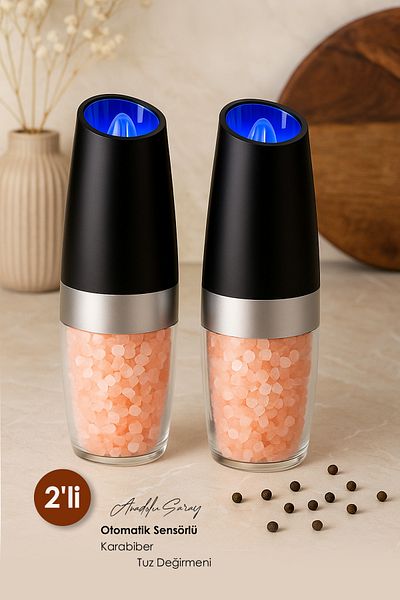 Anadolu Saray 2 Pcs Automatic Sensor Pepper and Salt Mill |   Ceramic Blade, Led Light 5 Stage Adjustment