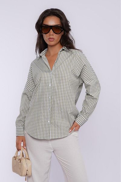 Madmext Cămașă de damă cu mânecă lungă Gingham kaki Mg2386