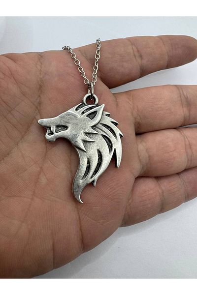 Herşey Nota White Wolf Emblem – the Witcher Wolf Figured Unisex Necklace (60 cm Chain)