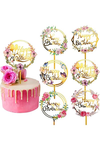COOYA 6 Pcs Birthday Cake Toppers, Gold Cake Toppers, Acrylic Birthday Cake Toppers for Various Birthday