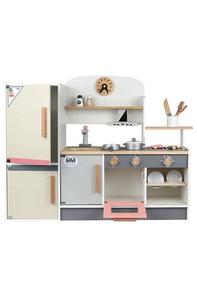 LITTLE ANGEL Kids Wooden Kitchen Toy Set – Pretend Play Cooking Station With Accessories