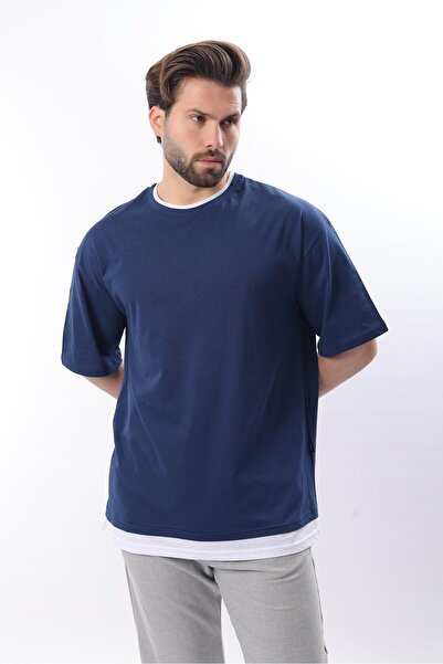 Madmext Oversize Navy Blue Men's T-Shirt 4978