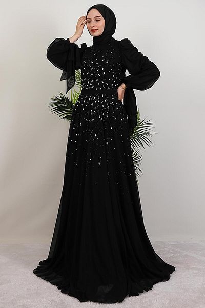 GİYZAMİLA Vildan Hijab Evening Dress Black