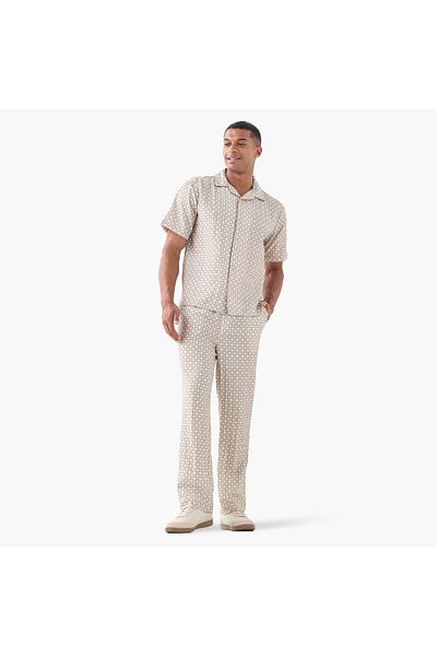 Emperor Emperor Regular Fit Printed Shirt with Camp Collar and Short Sleeves