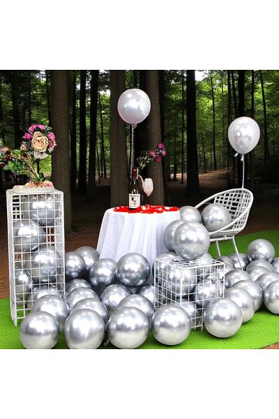 Kuzey 25 Pcs Silver Chrome Balloon Glossy Metallic Chrome Silver Balloon Is Suitable for Helium Gas Flying Balloon