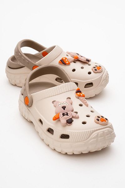 CCWAY AYAKKABI Children's Emoji Sabo Slippers 26-35 Ecru