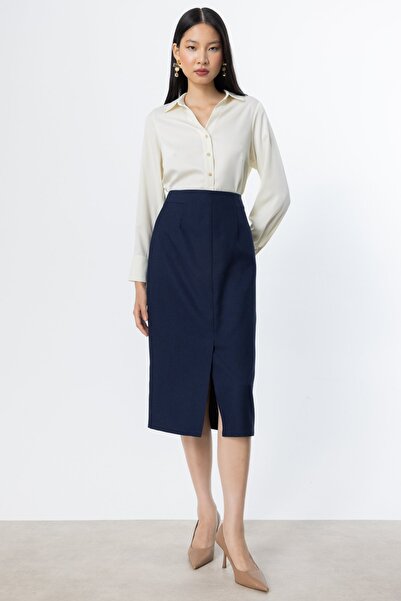 Ekol Yırtmaç Detaylı Midi Etek