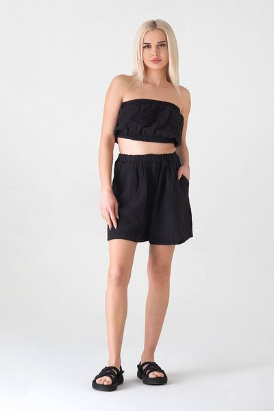 Fashion Showcase Made from Natural Fabric 100% Cotton Muslin Crop Black