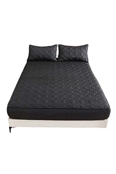 huitich Waterproof Fitted Bedding Topper Set 200 x220 cm Black