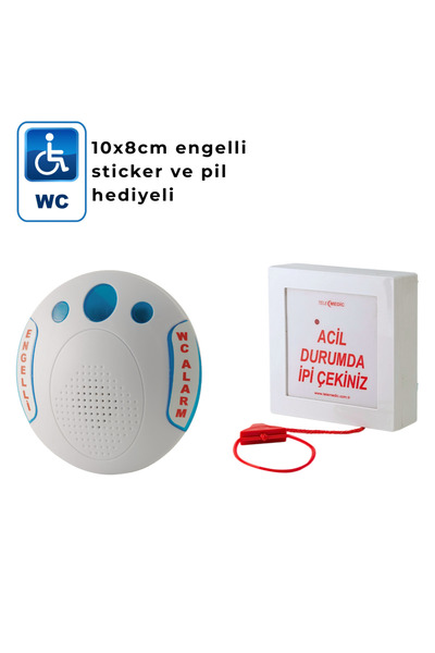 Telemedic ENGELLİ İPLİ WC TUVALET ALARM BUTON SİSTEMİ KABLOSUZ ( STİKER VE PİL HEDİYELİ )