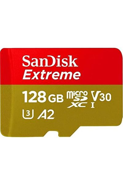 SanDisk بطاقة SanDisk Extreme microSD UHS I بسعة 128 جيجابايت لفيديو 4K على الهواتف الذكية وكاميرات الحركة بسرعة قراءة 190 ميجابايت/ثانية، 90 ميجابايت