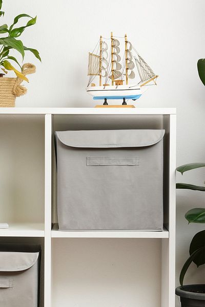 HomyJRs Gray Fabric Covered Storage Box Storage Organizer 30X30X30