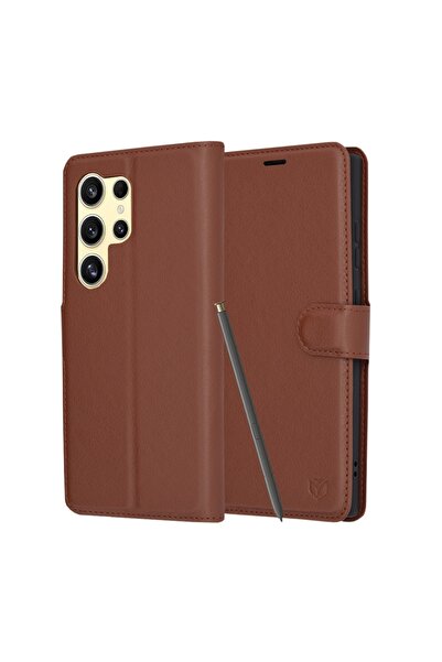 SKYDDAR INNOVATION Θήκη για Samsung Galaxy S24 Ultra, Δερμάτινη Folio τύπου Book, με Εσωτερική Θήκη, σετ αυτοκόλλητων, Καφέ