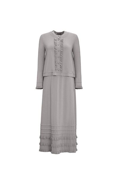 MISS DALIDA Gray Short Knitwear Jacket with Ruffles on the Front T25Y-8008