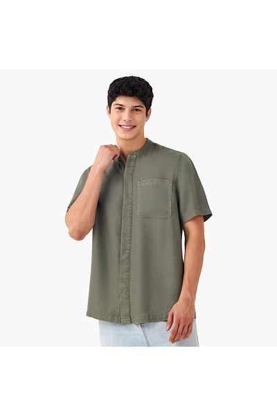 Lee Cooper Regular Fit Mandarin Collar Tencel Shirt