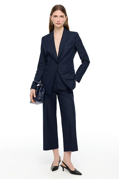 Perspective Navy Blue Ginas Regular Fit High Waist Trousers