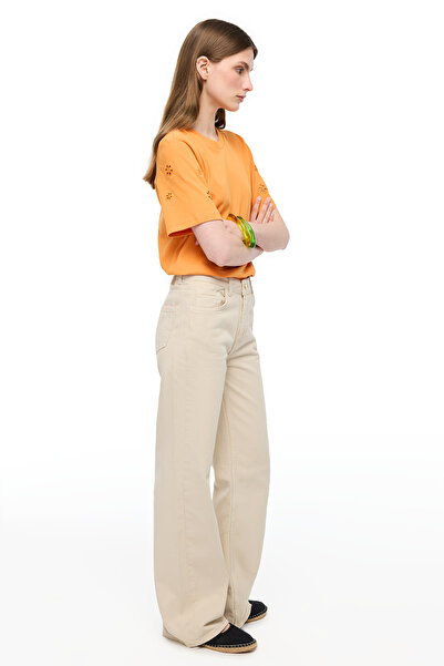 Perspective Beige Denim Comfortable Fit High Waist Denim