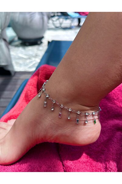 pop up store Silver Color Dangle Stone Detail Anklet