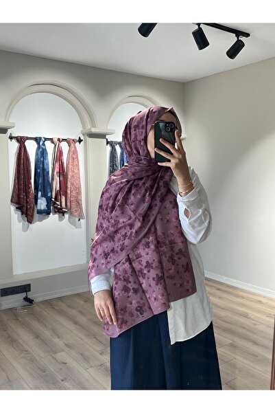 Merwiss Μαλακό μωβ σάλι με σχέδιο Blom