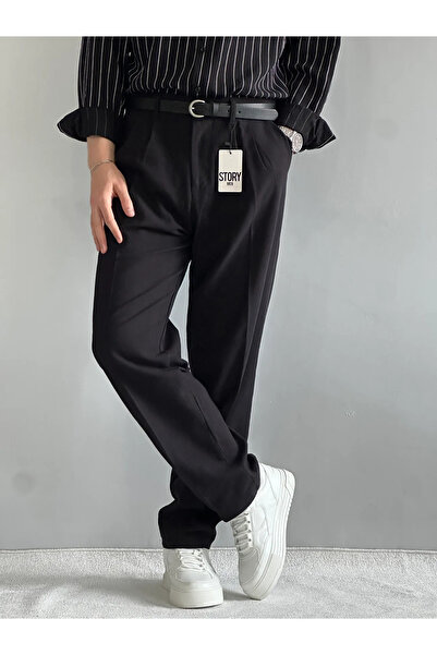 MENOFOURSWEAR Siyah Ham Keten Premium Baggy Kalıp Pantolon