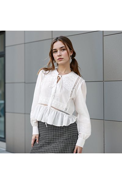 Lee Cooper Lace Detail Peplum Top with Tie-Ups