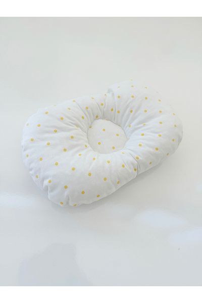 Jaju Baby White with Yellow Polka Dot Patterned Fabric Baby Pillow Flat Head Syndrome Preventive Pillow