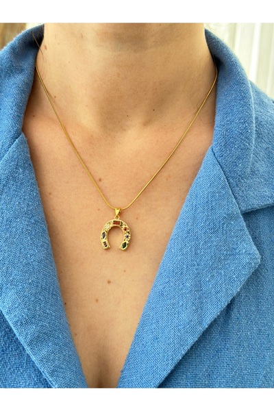 mibrillo Steel Colored Stone Gold Nal Luck Necklace