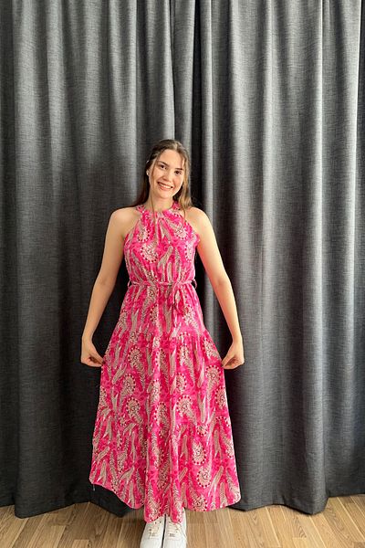 Sorridi Patterned Halter Neck Belted Dress