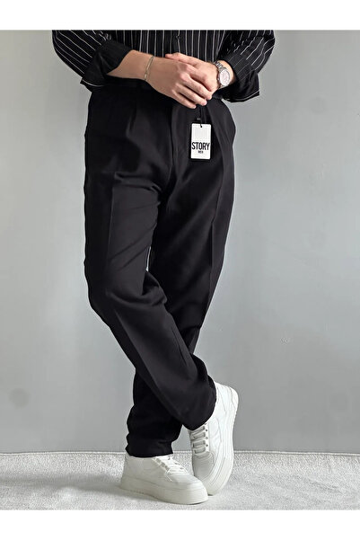 MENOFOURSWEAR Siyah Ham Keten Premium Baggy Kalıp Pantolon