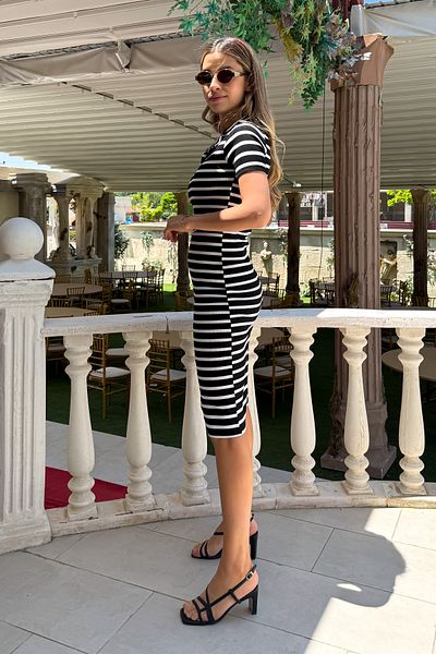 ModaPlaza Rochie midi cu dungi pentru femei 6167