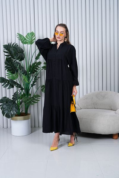 EL jadida Women's Plus Size Hijab Viscose Dress Black