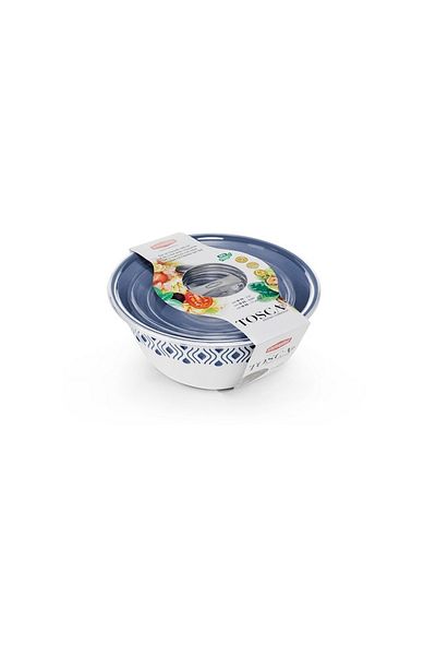 Stefanplast وعاء بلاستيكي متعدد الأغراض من توسكا، 3 قطع، مع غطاء، باللونين الأبيض والأزرق